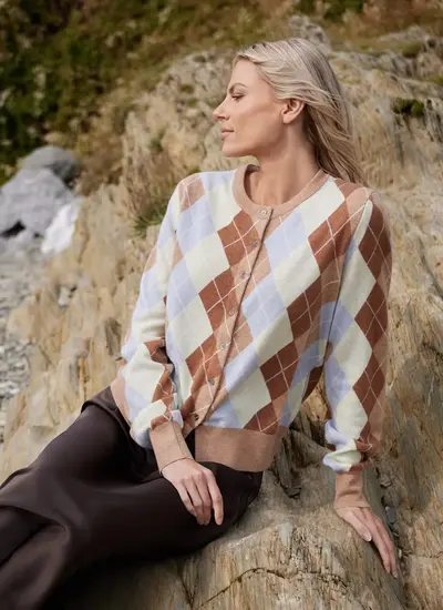 Cashmere Wool Argyle Cardigan